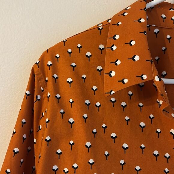 Chico's Tops Orange Burnt Cotton Flower Button Down Shirt women blouse size 16! - Picture 7 of 11